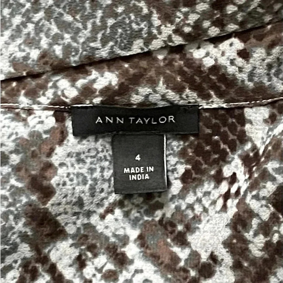 ANN TAYLOR | Animal Print Snake Python Print Puff Sleeves Midi Size 4 - Picture 8 of 9